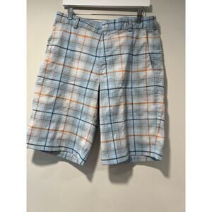 Nike Golf Shorts Dri Fit Tour Performance Blue Orange Plaid Size 34